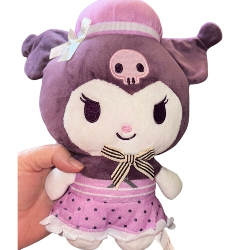 Kuromi Plush Doll Purple Polka Dot Dress Bow Sanrio Kawaii Toy Gift 10"‎